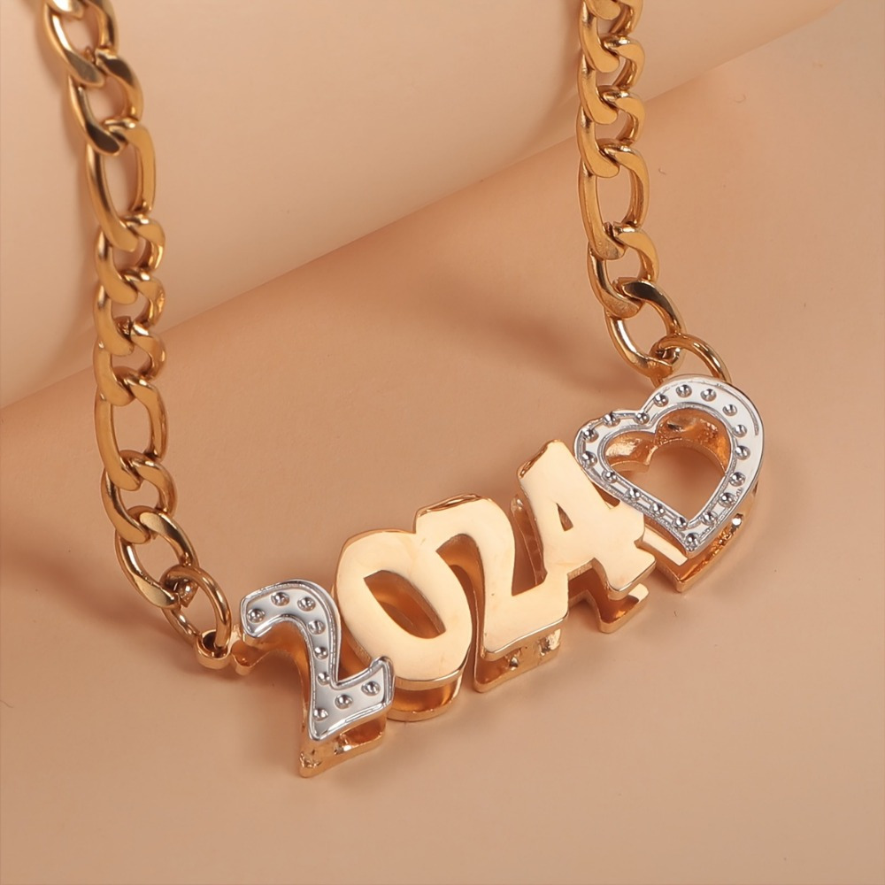 Women's Custom Double-Layer Heart Pendant Necklace, 18K Gold-Plated